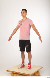 Whole Body Man White Shoes Shirt Shorts Slim Standing Studio photo references